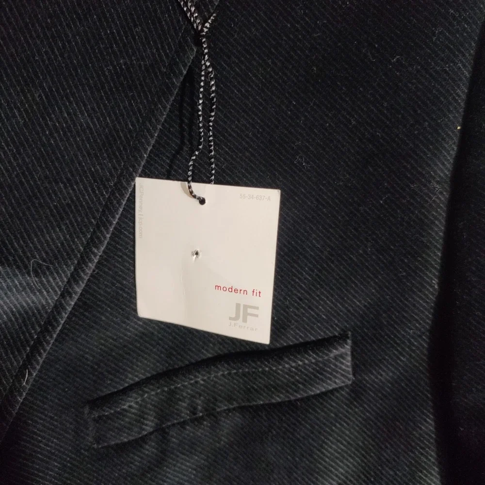 J.Ferrar Mens‎ Black Cotton Corduroy Blazer Modern Fit Size 48L New
